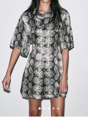 Zara Black and Silver Snake-Print Mini Dress